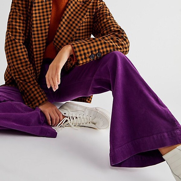 NWT Free People x Rolla's East Coast Cord Flare Pants In Grape Cord 25 Z169-32 - Picture 3 of 4
